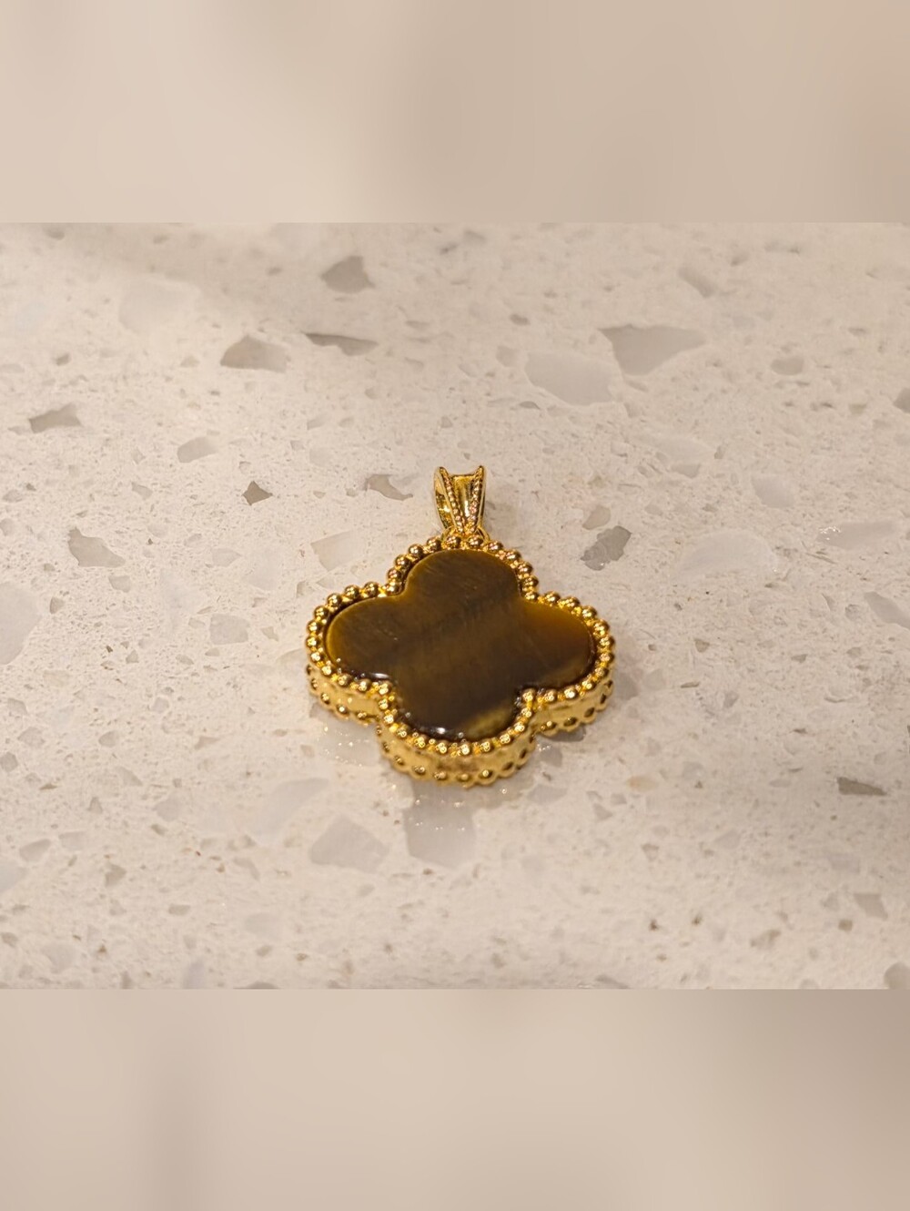🍀💫 18K Real Gold Tiger's Eye Clover Pendant💫🍀
